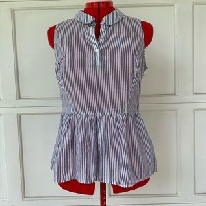 Peter Pan Collar Striped Peplum Top